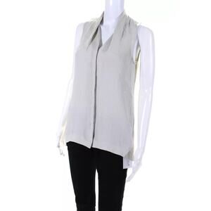 Helmut Lang Pebbled Silk Textured Sleeveless Button Down Blouse in Ivory Small